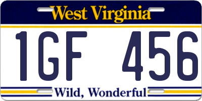 WV license plate 1GF456