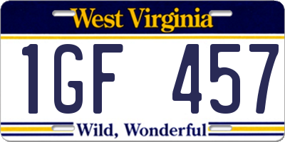 WV license plate 1GF457