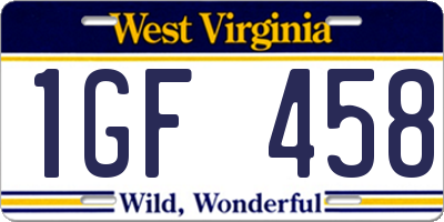 WV license plate 1GF458