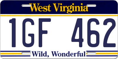 WV license plate 1GF462