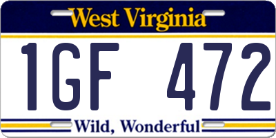 WV license plate 1GF472