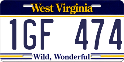 WV license plate 1GF474