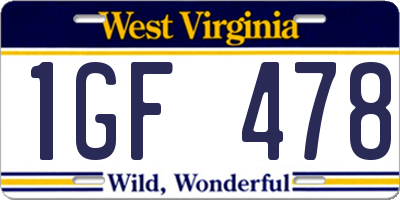 WV license plate 1GF478