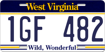 WV license plate 1GF482