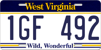 WV license plate 1GF492