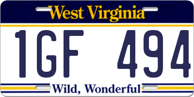 WV license plate 1GF494