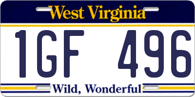 WV license plate 1GF496