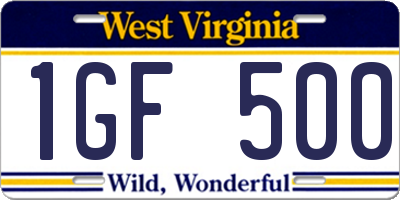 WV license plate 1GF500