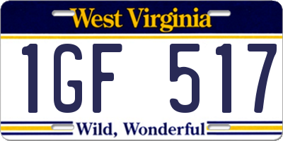 WV license plate 1GF517