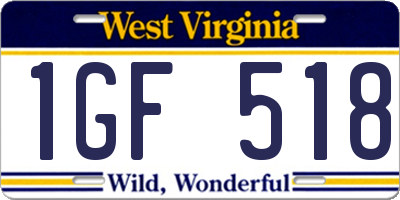 WV license plate 1GF518