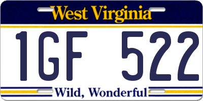 WV license plate 1GF522