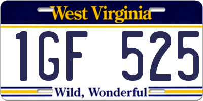 WV license plate 1GF525