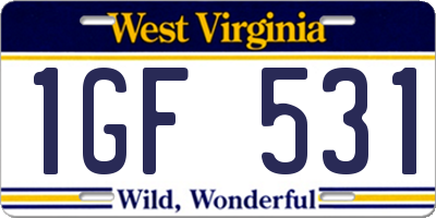 WV license plate 1GF531
