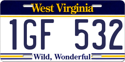 WV license plate 1GF532