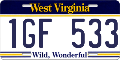 WV license plate 1GF533