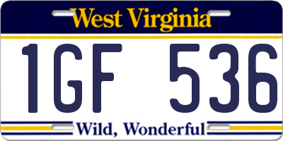 WV license plate 1GF536