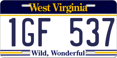 WV license plate 1GF537