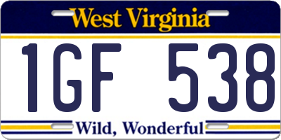 WV license plate 1GF538