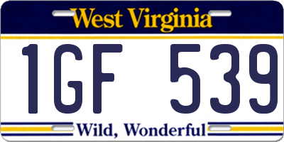 WV license plate 1GF539