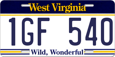 WV license plate 1GF540