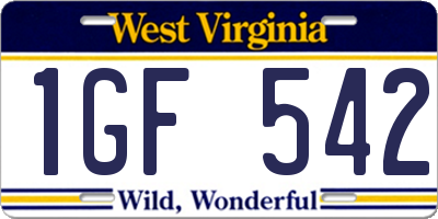 WV license plate 1GF542