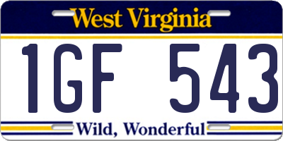 WV license plate 1GF543