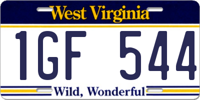 WV license plate 1GF544