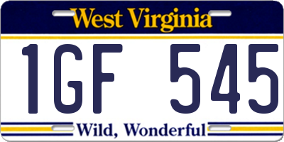 WV license plate 1GF545
