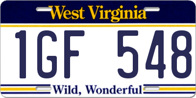 WV license plate 1GF548
