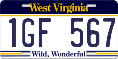 WV license plate 1GF567