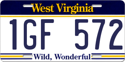 WV license plate 1GF572