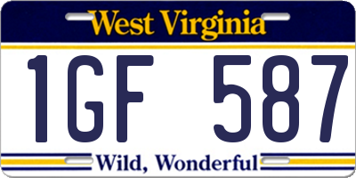 WV license plate 1GF587
