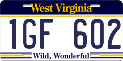WV license plate 1GF602