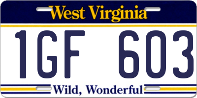 WV license plate 1GF603