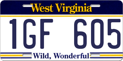 WV license plate 1GF605
