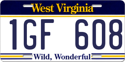 WV license plate 1GF608