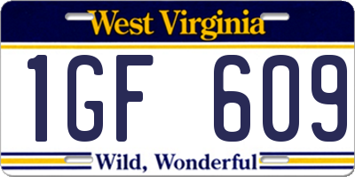 WV license plate 1GF609