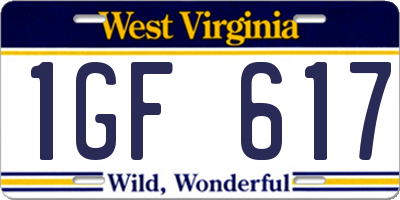 WV license plate 1GF617