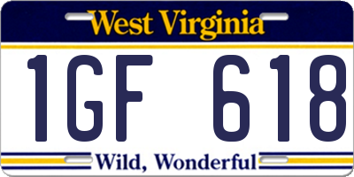 WV license plate 1GF618