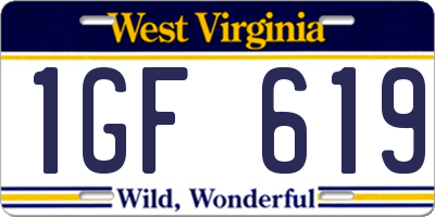 WV license plate 1GF619