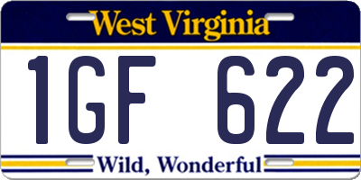 WV license plate 1GF622