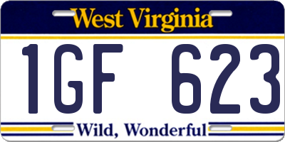 WV license plate 1GF623