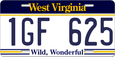 WV license plate 1GF625