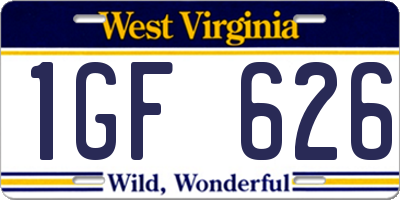 WV license plate 1GF626