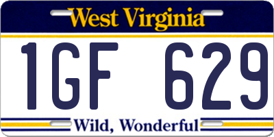 WV license plate 1GF629