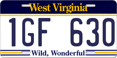 WV license plate 1GF630