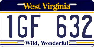 WV license plate 1GF632