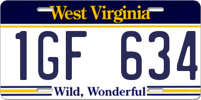 WV license plate 1GF634