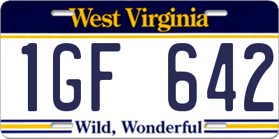 WV license plate 1GF642