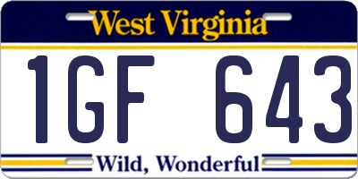 WV license plate 1GF643